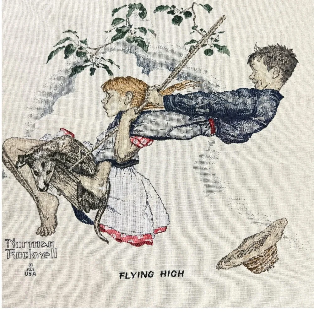 Vintage‎ Norman Rockwell Tapestry Panels Set of 3 for PIllows/decor 90's Cotton